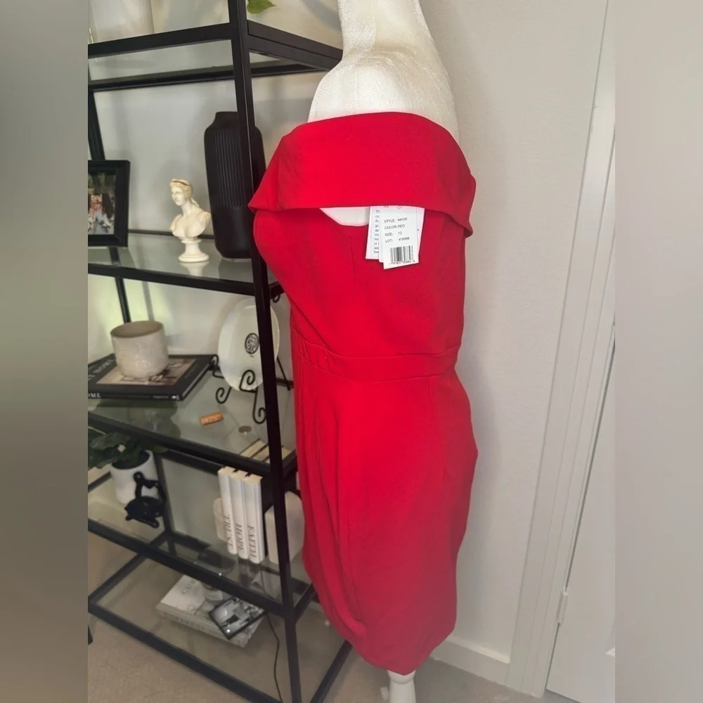 NWT AQUA SCUBA CREPE ONE SHOULDER ASYMMETRICAL MINI SHEATH DRESS RED SIZE 12