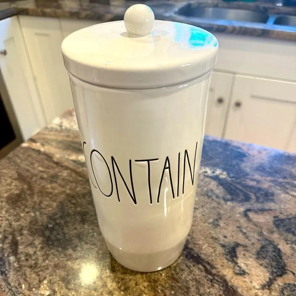 Rae Dunn Contain canister white ceramic kitchen home storage