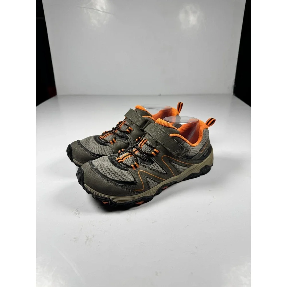 Merrell Trail Quest Kids Gray Orange Mesh Waterproof Ankle Strap Hiking Shoes