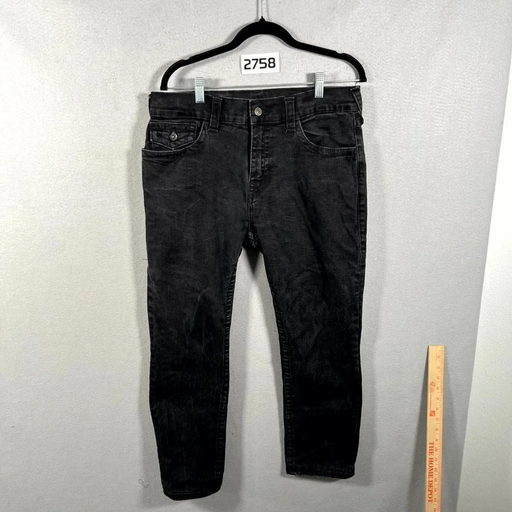 True Religion Jeans Mens 34 Black Denim Everyday Wear Dark Wash Straight Leg