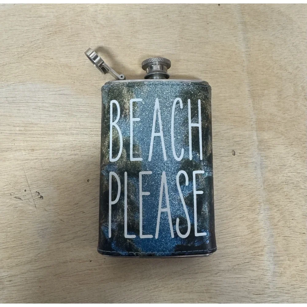 Beach Please Glitter Flask Palm Trees‎ 5