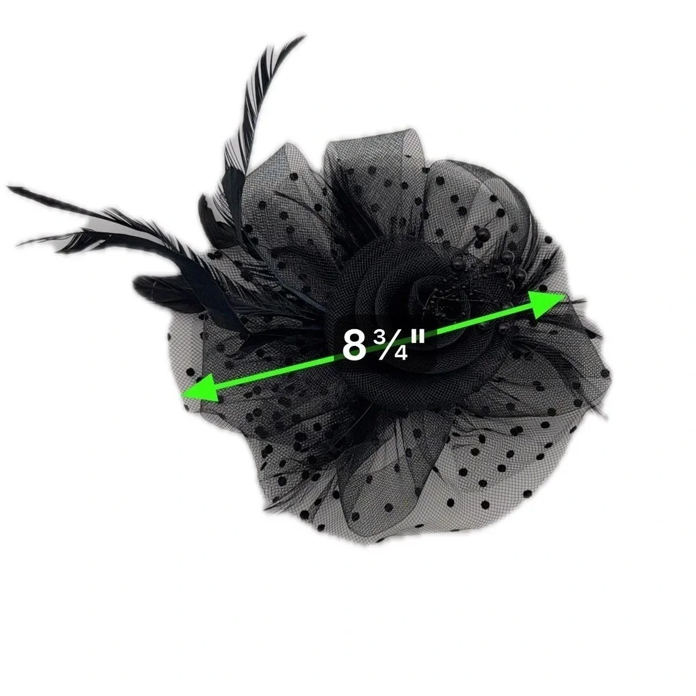 Black Floral Mesh Feather Hair Clip Brooch Women‎ Accent Accessory