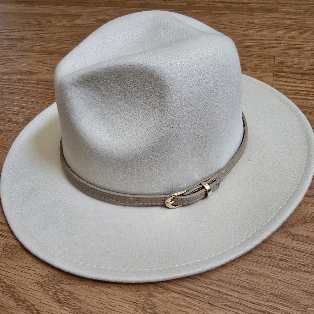 Men Women Unisex Tan Wide Brim Fedora Felt Hat 7