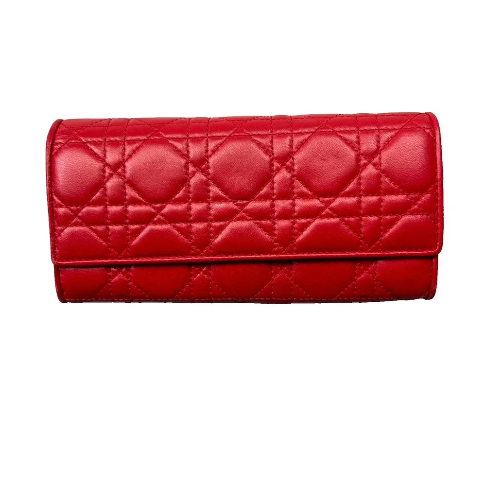 Christian Dior Lady Dior Women Wallet‎ Red Cannage Leather Without Strap Quilted