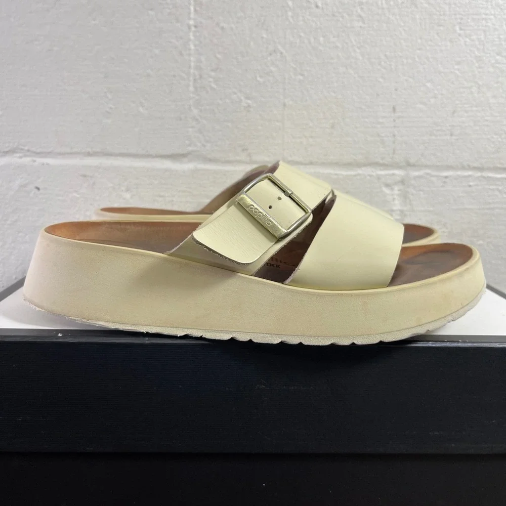 Birkenstock Papillio Almina Platform Sandal‎ Ecru Ivory Leather Women 40 EU/9 US