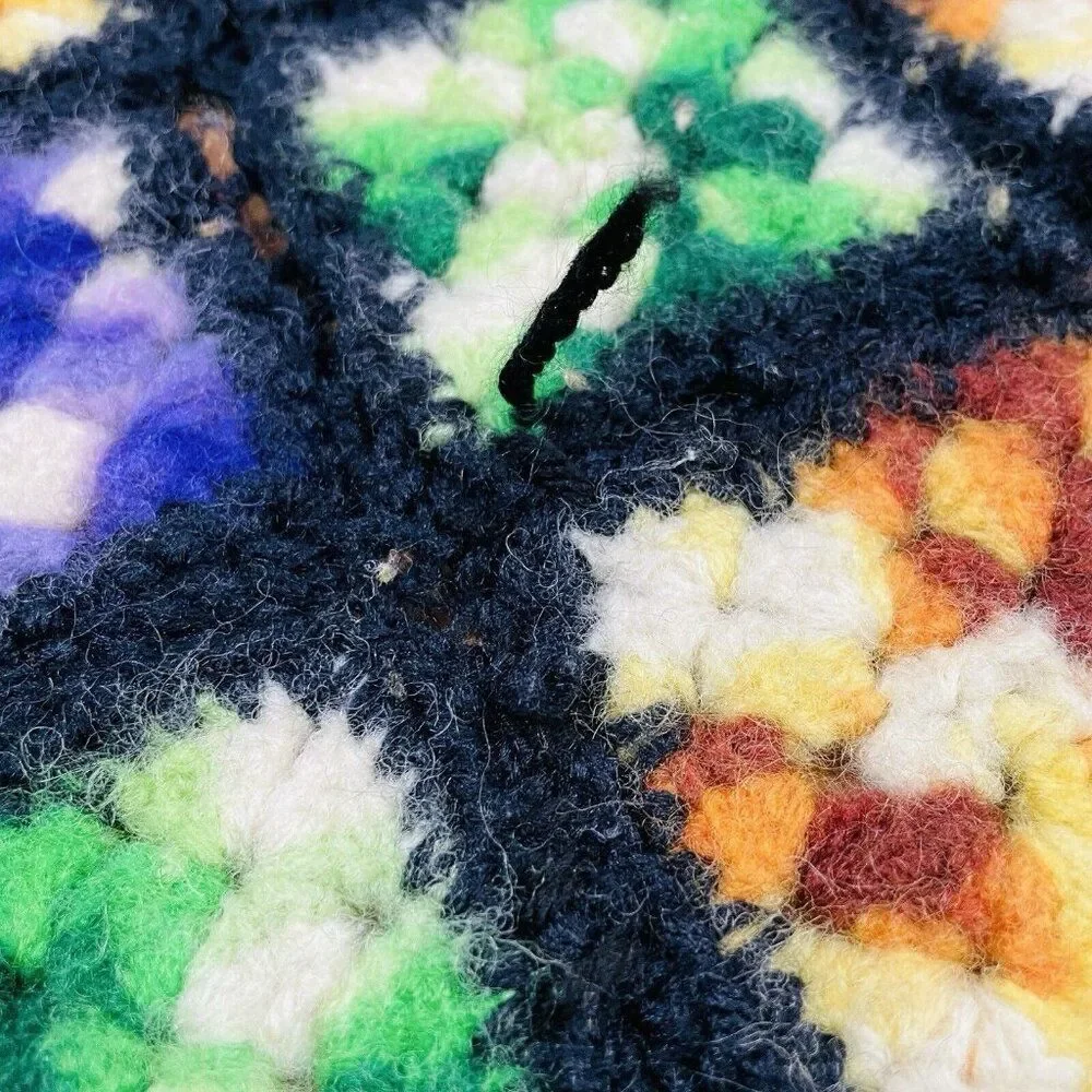 Vintage Handmade Crochet Colorful Granny Square Afghan Throw 35 x 34 Couch Sofa