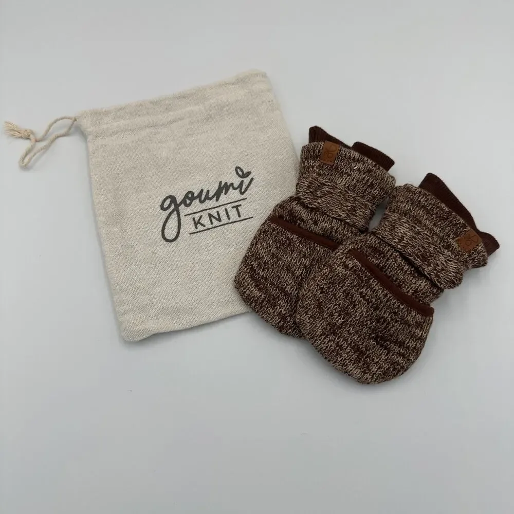 Goumi Knit Stay On Baby Mittens Size 3-6‎ Months Brown Organic Cotton Bamboo NEW