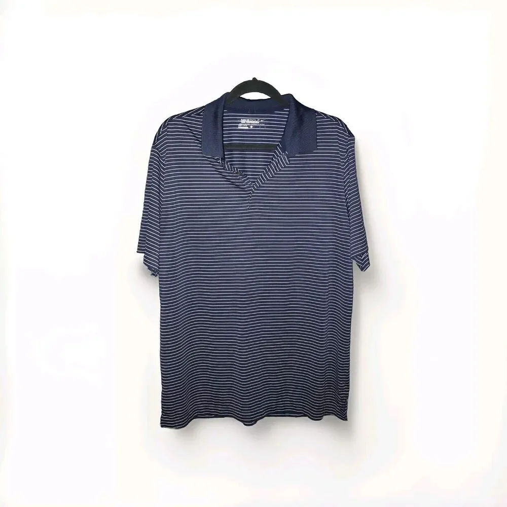Nike‎ Shirt Golf Tour Performance Mens Large Blue White Stripe Short Sleeve Polo