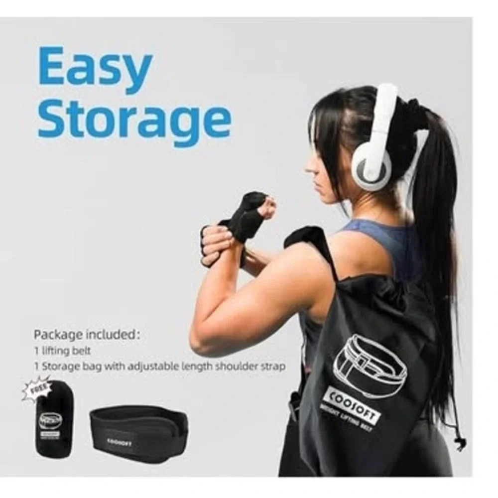 COOSOFT Weight Lifting Belt Medium Black Gym Workout‎ Support Adjustable Strap