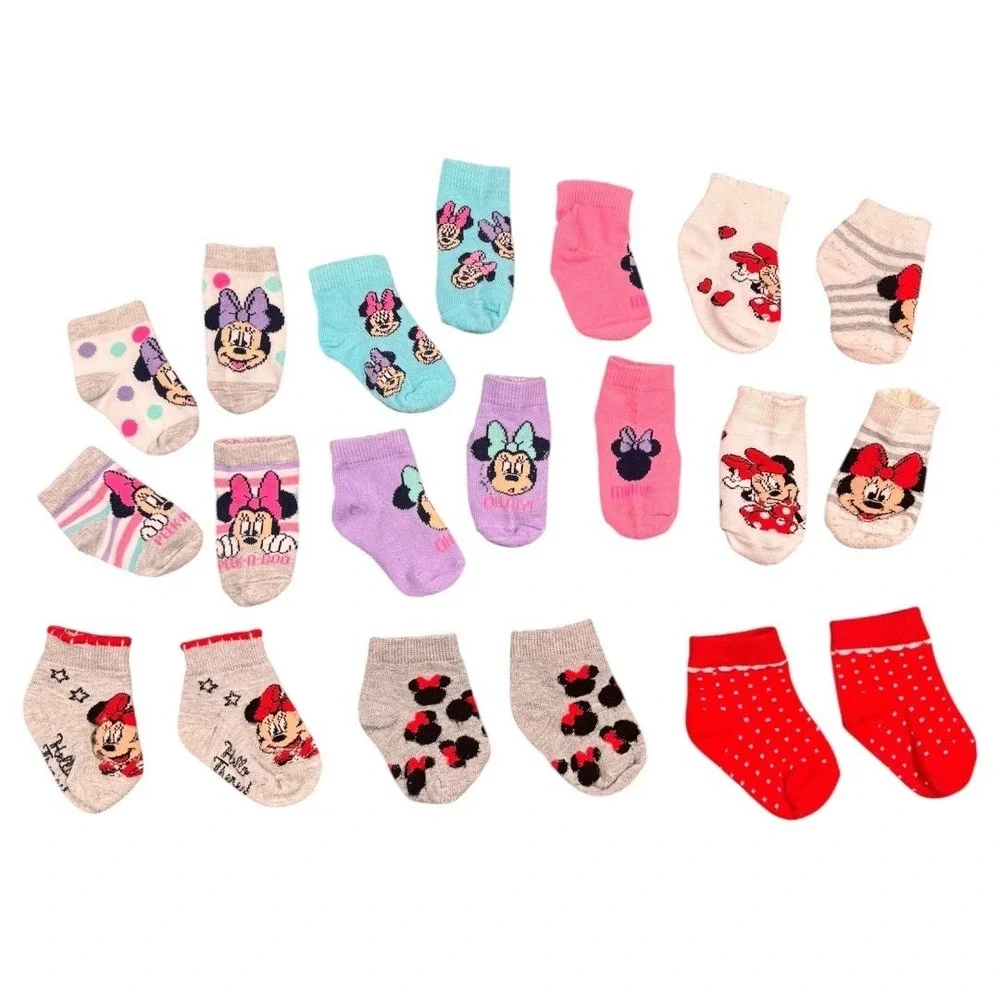 Disney Minnie Mouse Baby Socks 9 Pair Bundle Toddler Girl Cotton Rich Cute‎ 590