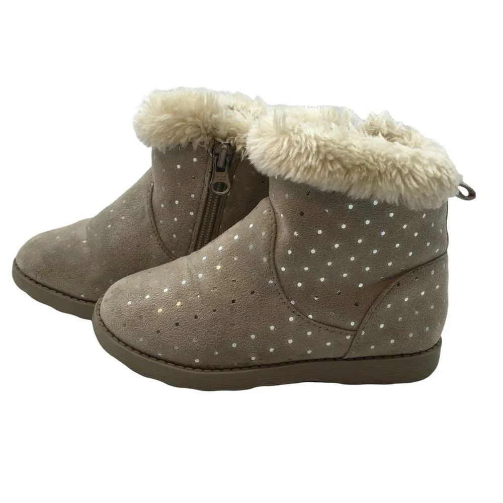 Cat & Jack snow boots tan Oriole‎ Fleece ankle booties Faux suede fur Size 10