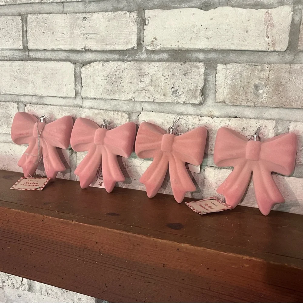 Viral Target Christmas 4” Pink Flocked Velvet Bows Ornaments Set of 4‎