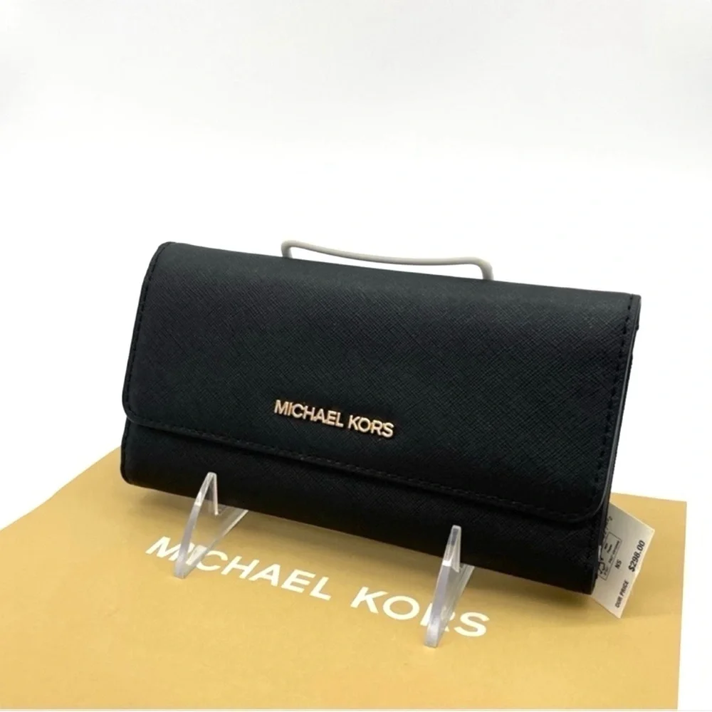 Michael Kors Large Trifold Wallet Leather Black/Gold