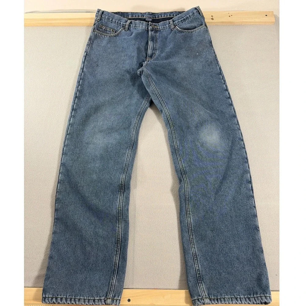 Fleece Lined Straight Leg Denim Jeans Mens‎ 38x36 Blue Medium Wash Work Pants