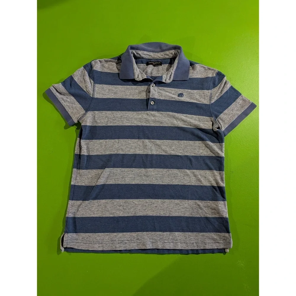 Banana Republic Polo‎ Shirt Purple Elephant Logo Slim Fit Medium Striped