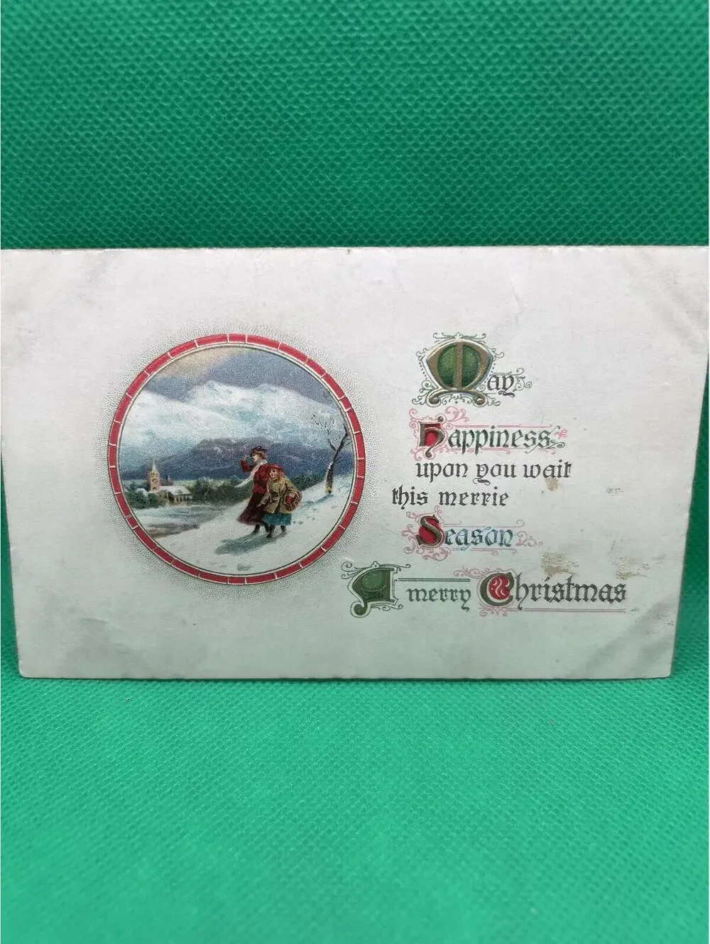 Vintage 1916 Merry Christmas Postcard with Winter Scene =box5 -box5