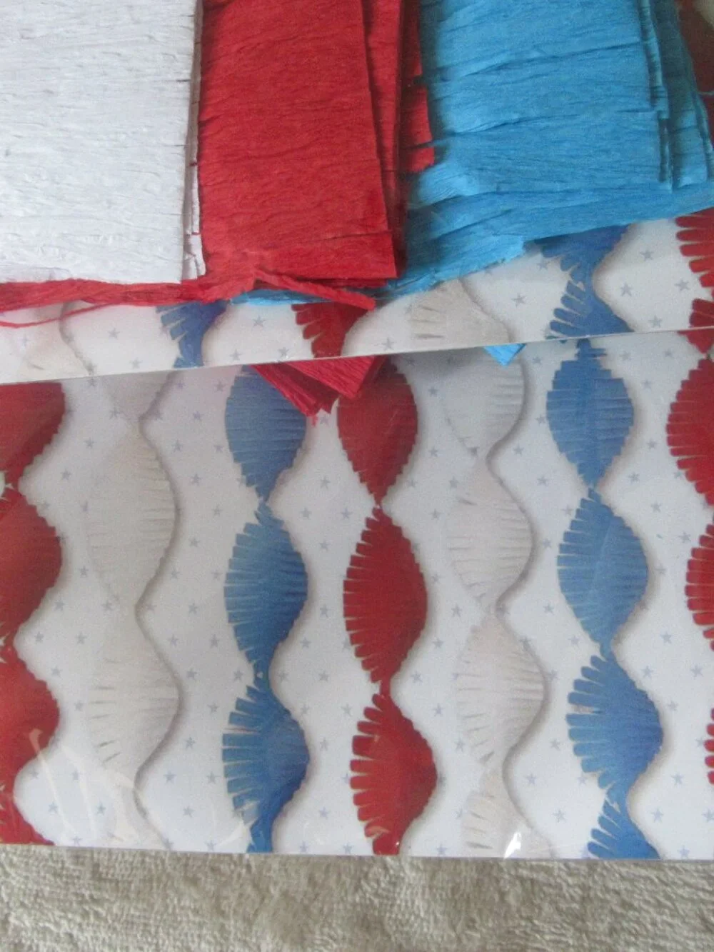Vintage 4th of July decoration; Fringe crepe paper streamers & decorative ribbon