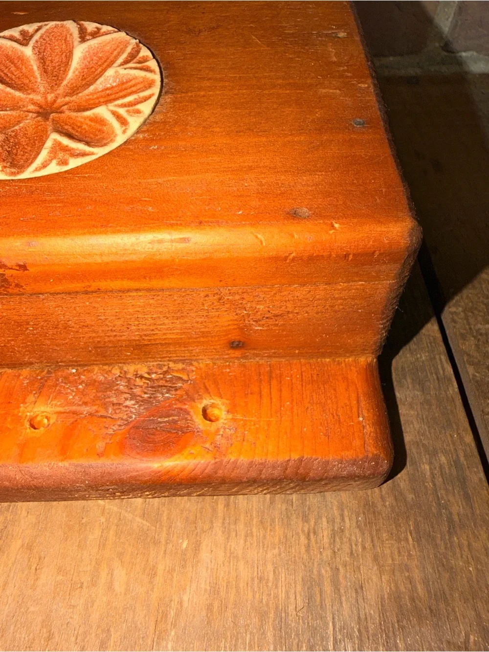 Rustic Wooden Wall Pocket Mail with Floral Medallion - Orange Wood Farmhouse