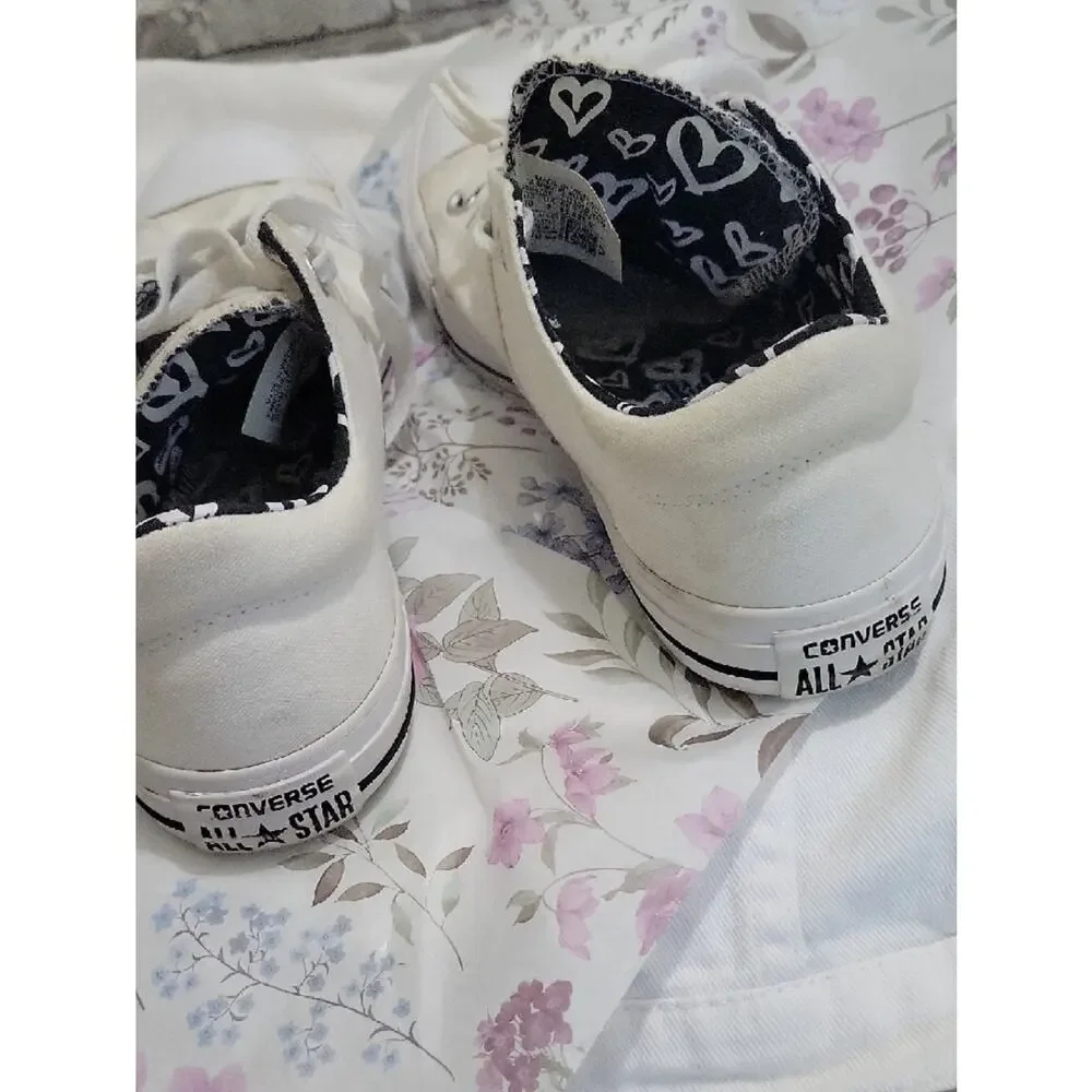 Converse All-Star Cream Canvas Sneakers, Heart Lining, Womens Sz 10, Streetwear