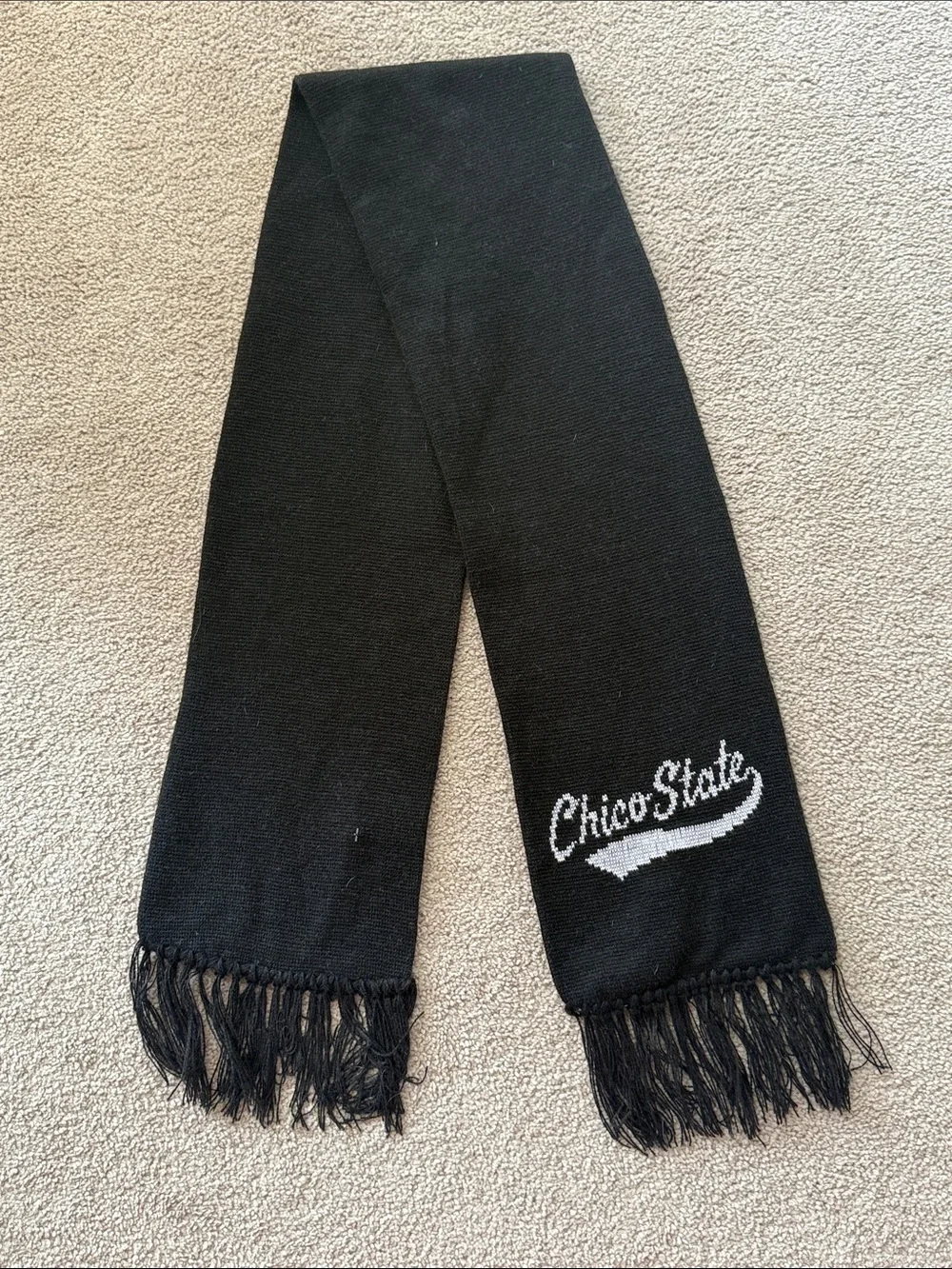 Chico State Stadium Black Knit Scarf with Fringe!