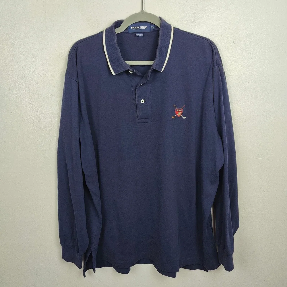 Vintage 90s Polo Golf Ralph Lauren Long Sleeve Shirt Men XL Blue Golf Club Crest