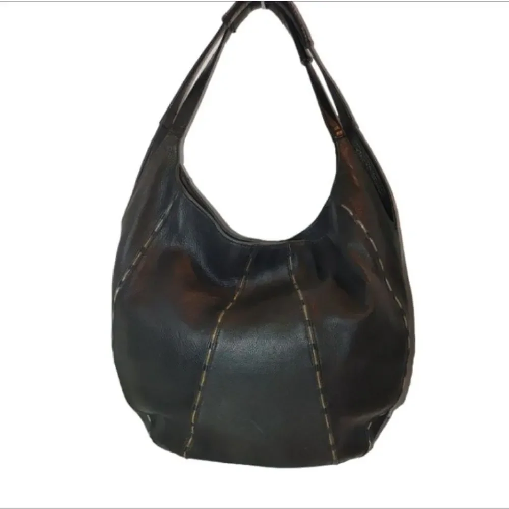 Kelsi Dagger Black Pebbled Leather Hobo Breaded Shoulder Bag, Large