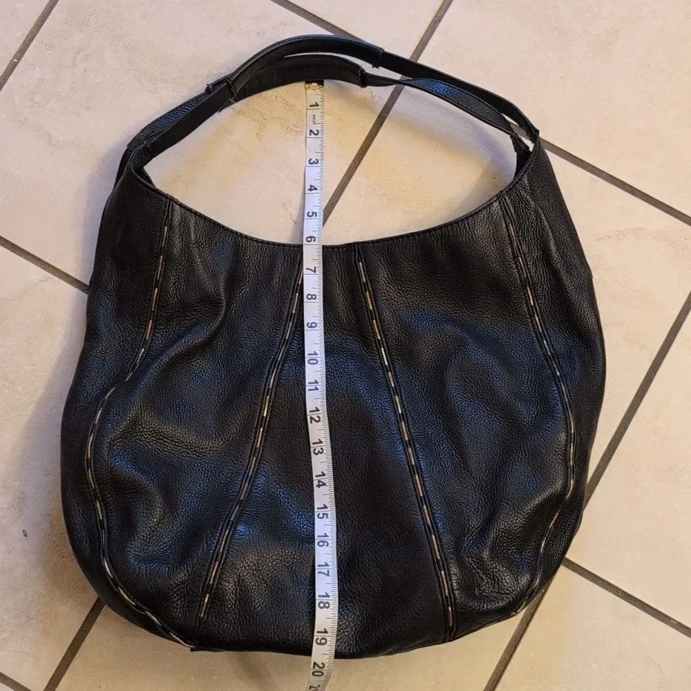 Kelsi Dagger Black Pebbled Leather Hobo Breaded Shoulder Bag, Large