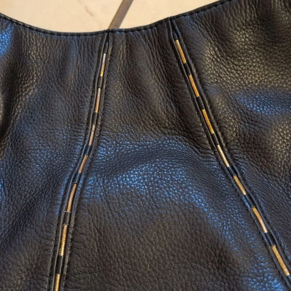 Kelsi Dagger Black Pebbled Leather Hobo Breaded Shoulder Bag, Large