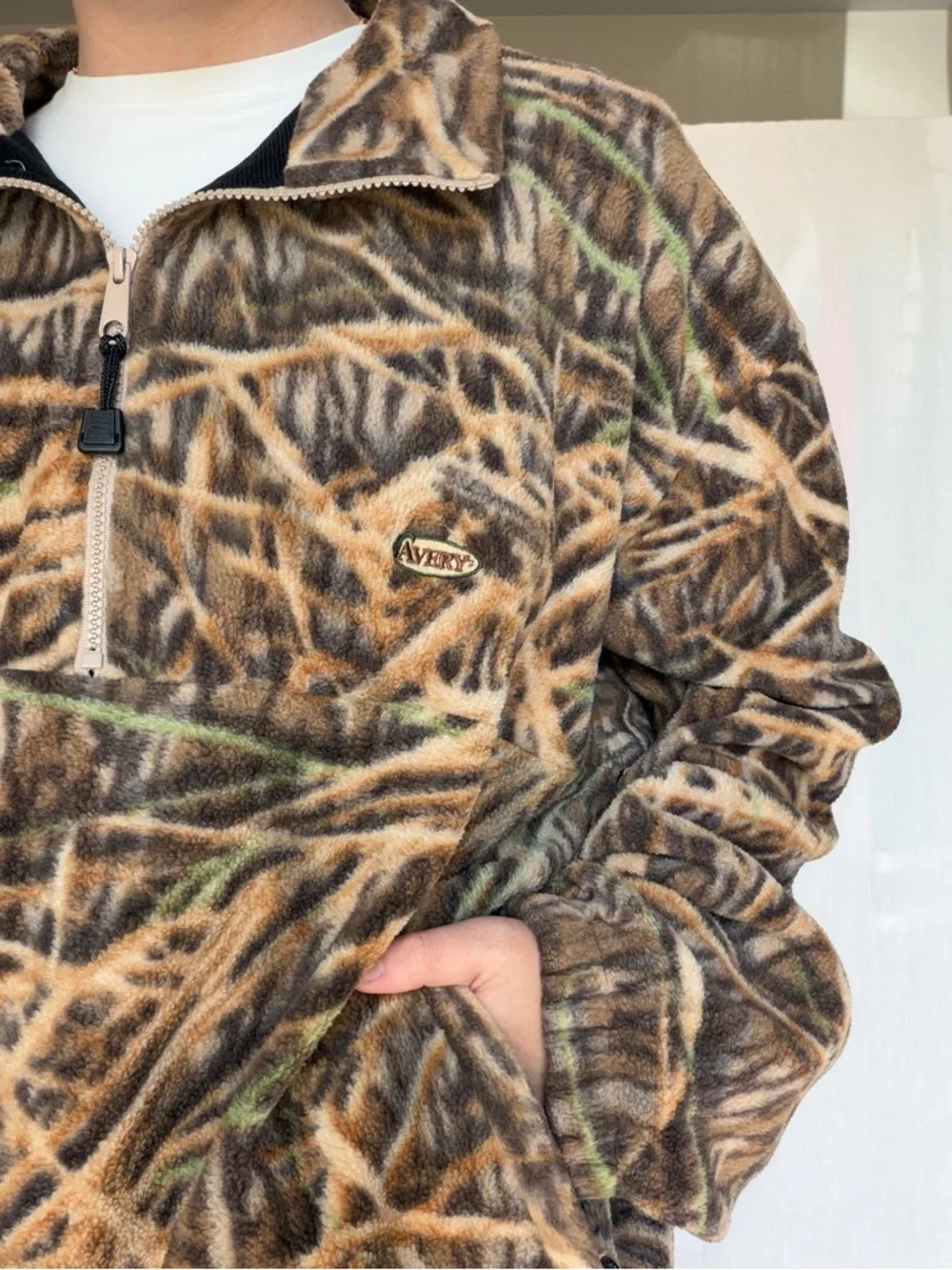 Avery Vintage fleece camo 1/4 quarter zip pullover with pockets size men’s large