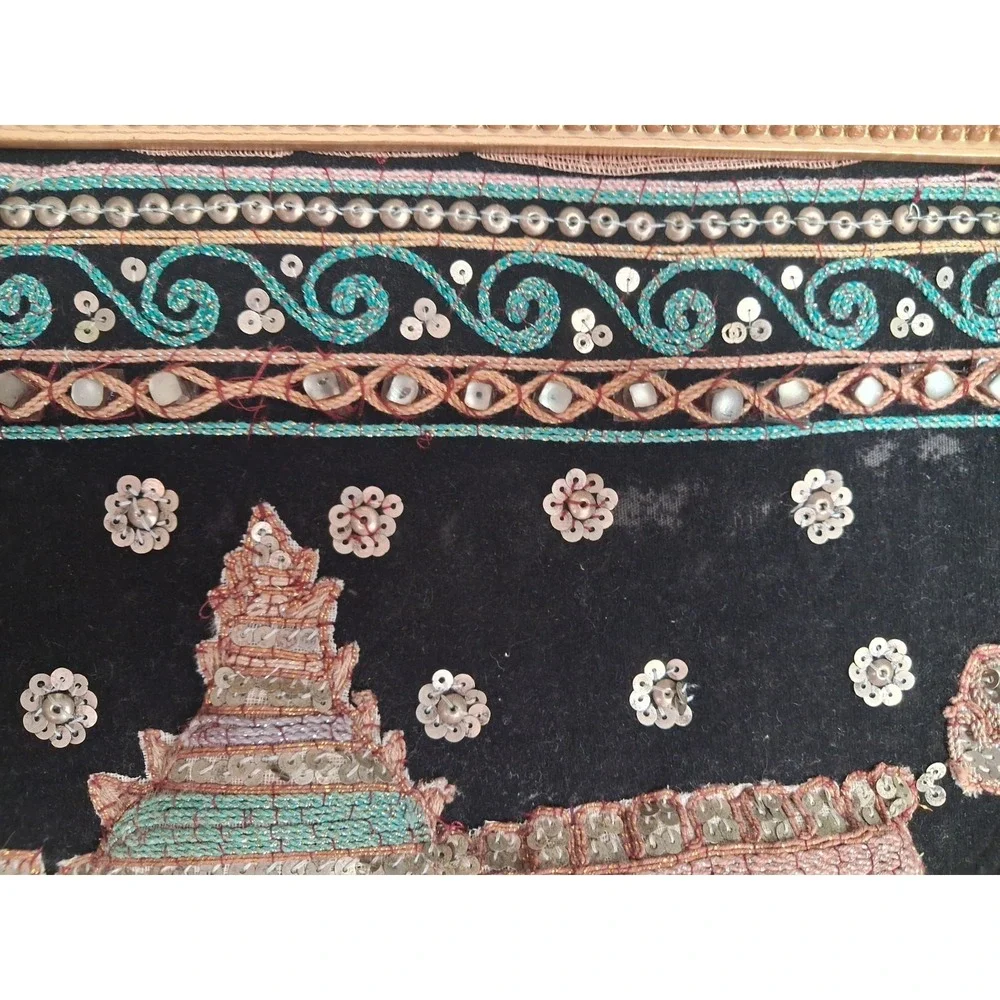Vintage Thai Burma Myanmar Kalaga Tapestry Ramayana - Koi  Sequins