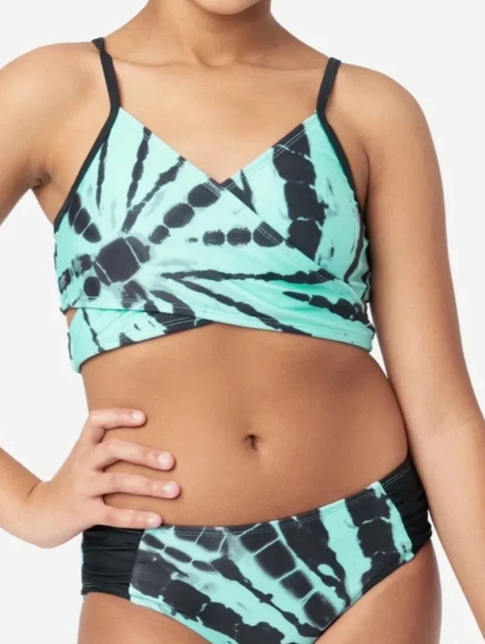 Justice Aqua and Black Tie-Dye 2PC Swim Set Size XL 16-18 NWT