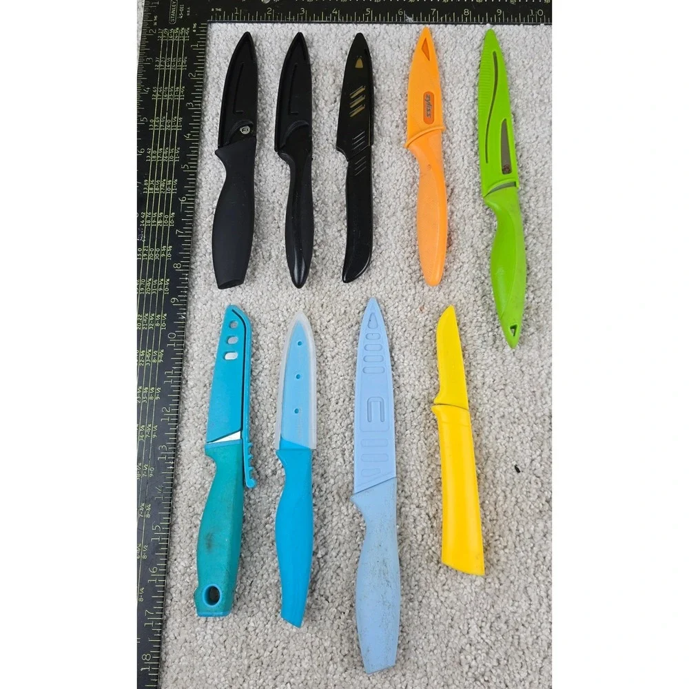 Used Paring Knife lot 9 knives with Zyliss Art & Cook Dice with Blade Guards