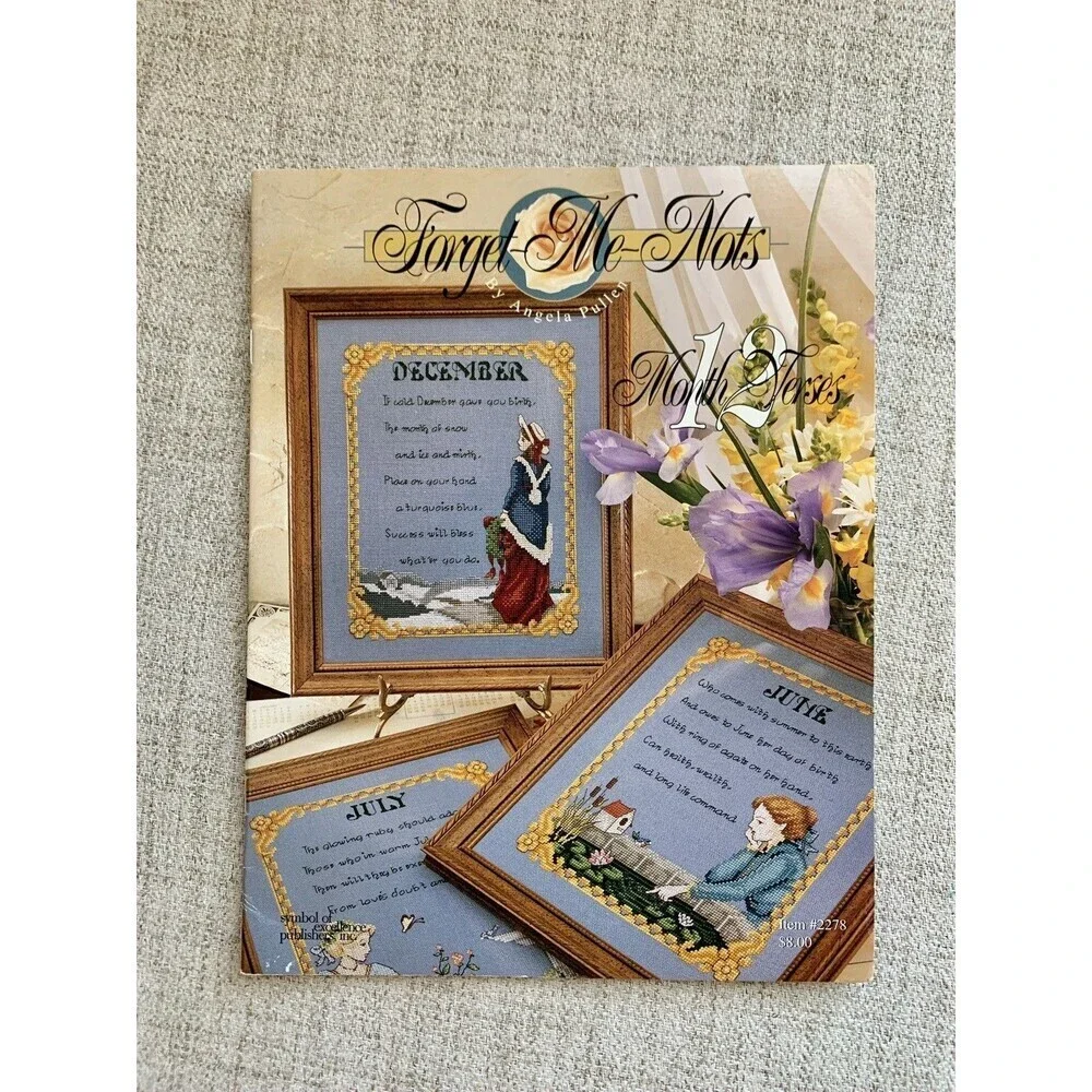 Birth Month counted cross stitch patterns Forget Me Nots 12 Month Verses Angela