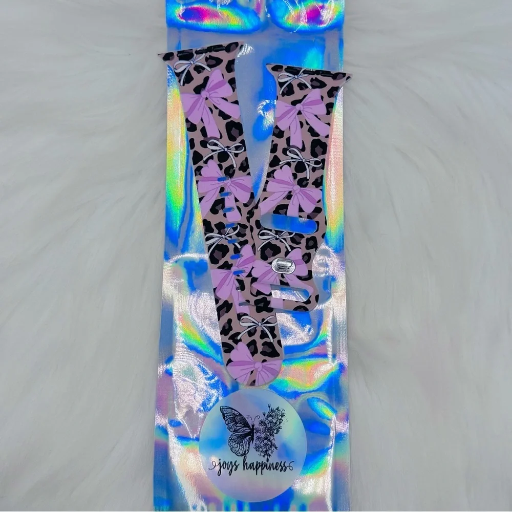 New Pink Bow & Leopard Watch Band For Apple Watch 42mm / 44mm / 45mm /49mm