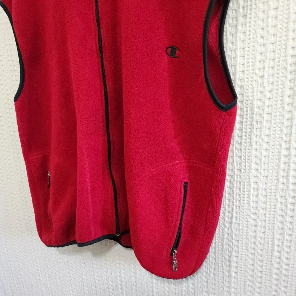 Vintage 90s Champion Red Fleece Vest Full Zip Pockets Mens Size XL Gorpcore