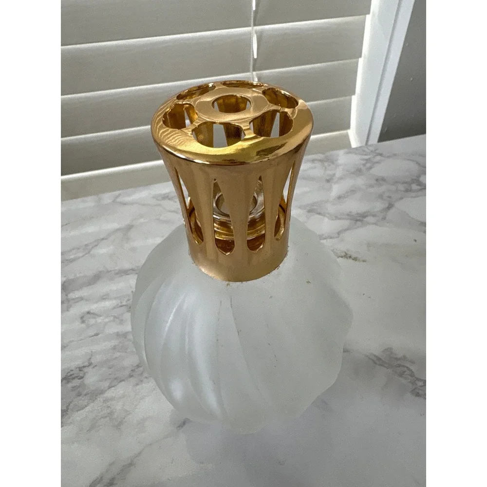 Vintage Lampe Berger Paris Frosted Swirl Glass Catalytic Fragrance Lamp Gold