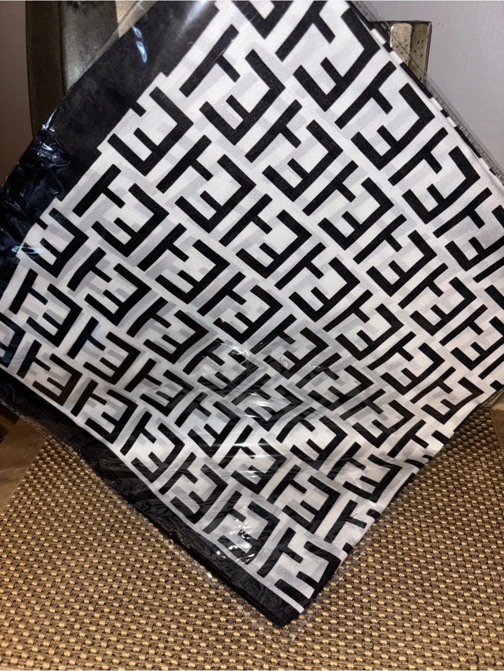 Black & White Geometric Silk Scarf