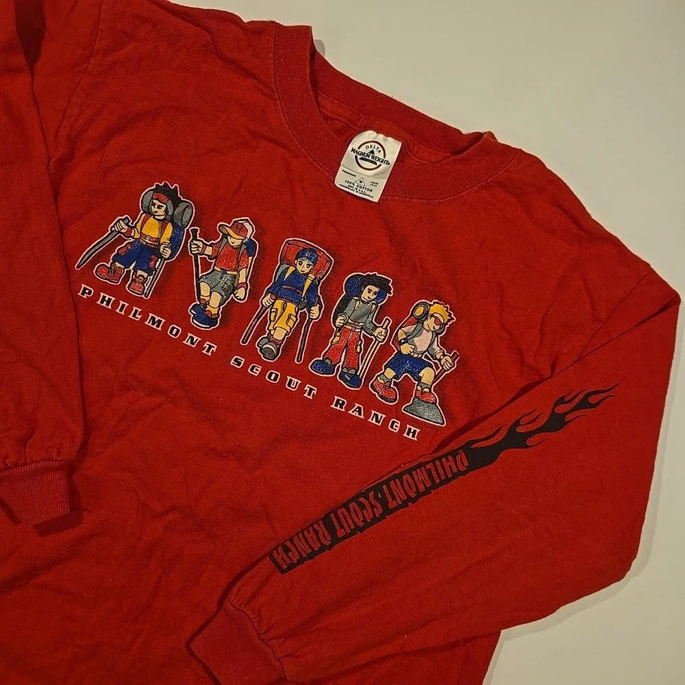 VTG Philmont Scout Ranch T-Shirt Youth M 10-12 Long Sleev Red BSA USA 2003 Delta