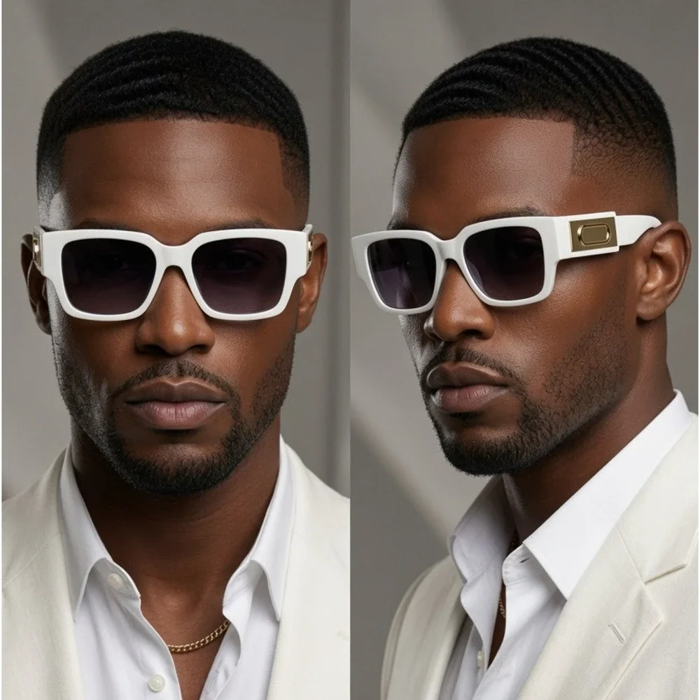 Mens White Square Sunglasses Oversized Summer Beach, Festival Fashion Shades New