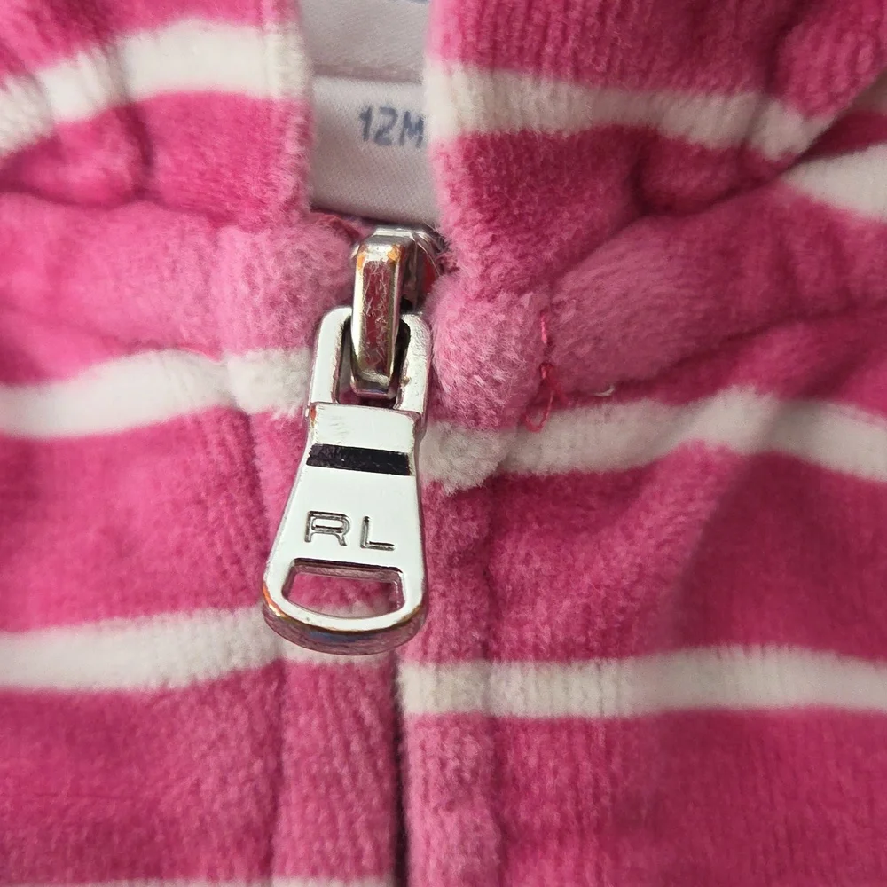 Ralph Lauren Pink Velour Hooded Bright Rose Jacket And Pants Size 12 Months