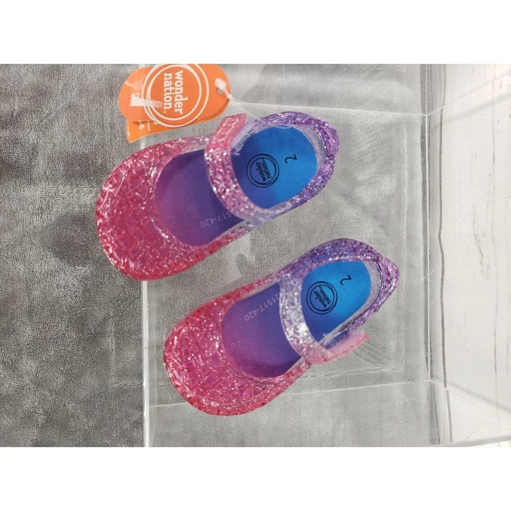 Wonder Nation size 2 Pink Blue Jelly‎ shoes glitter mary Jane