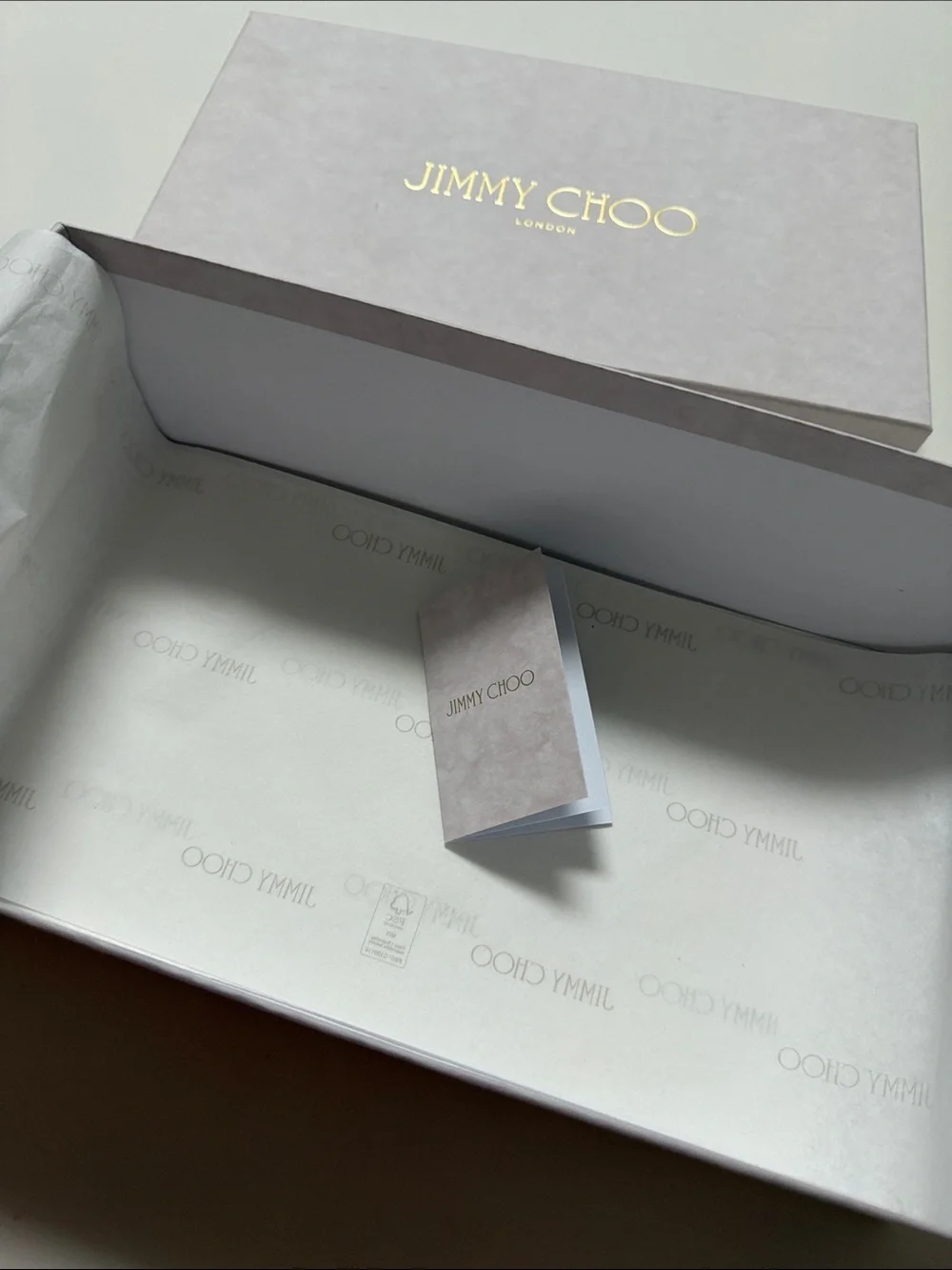 Jimmy Choo Box with Gold Foil Logo/ jimmy Choo printed tissues papers/ book card