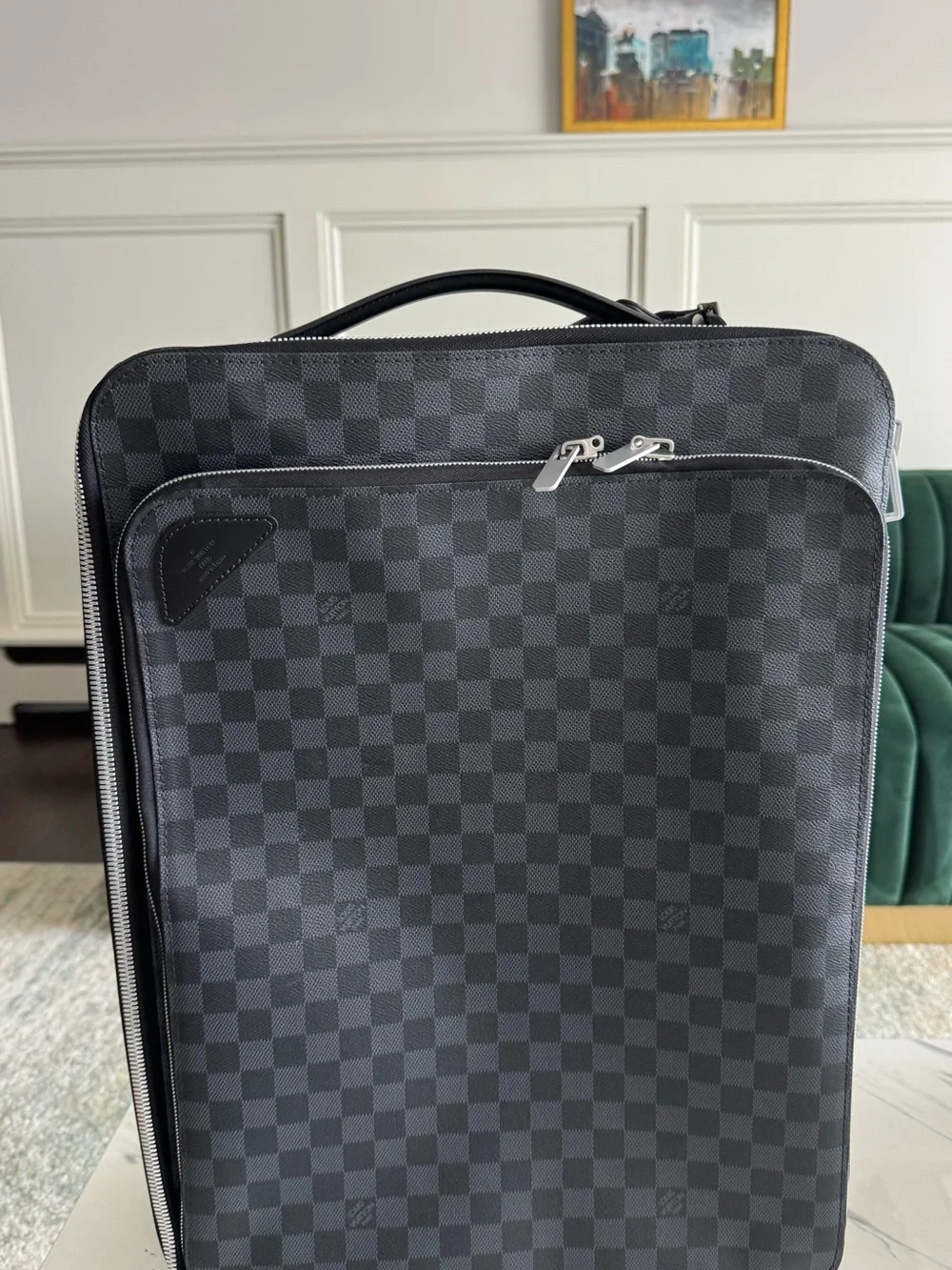 Louis Vuitton black  Checkered Carry-On Bag with Top Handle.