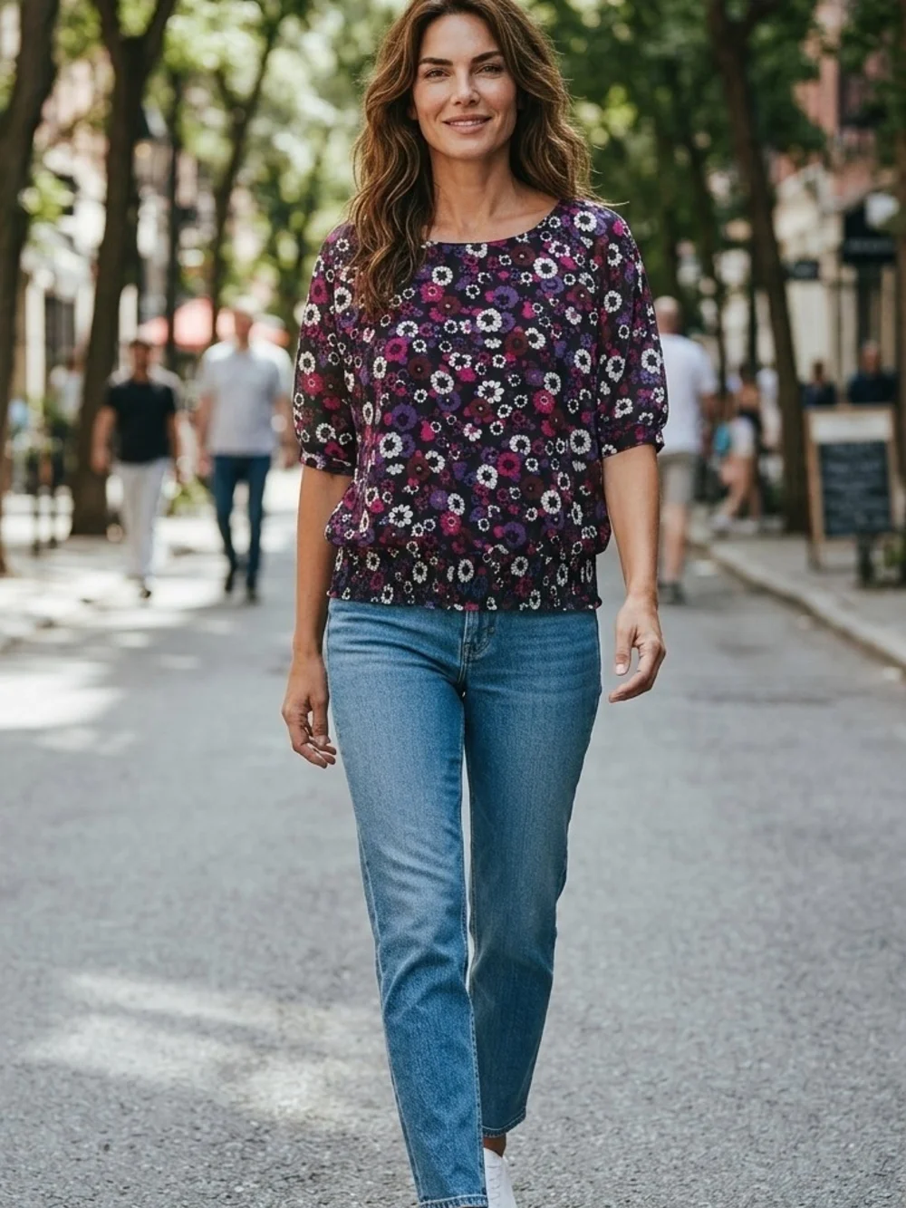 Michael Kors Purple Floral Puff-Sleeve Blouse SZ XL