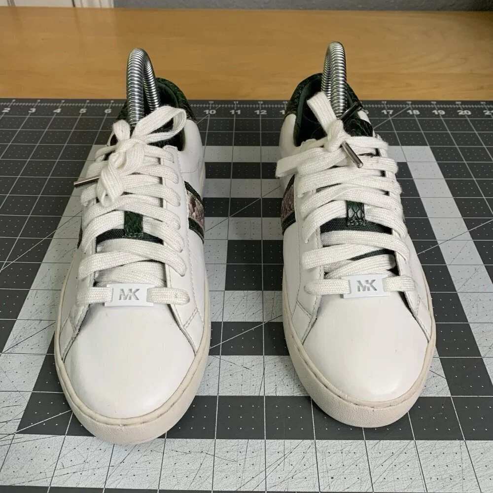 Michael Kors Sneakers Womens Size 6.5 Irving Stripe Lace Up Python Shoes White
