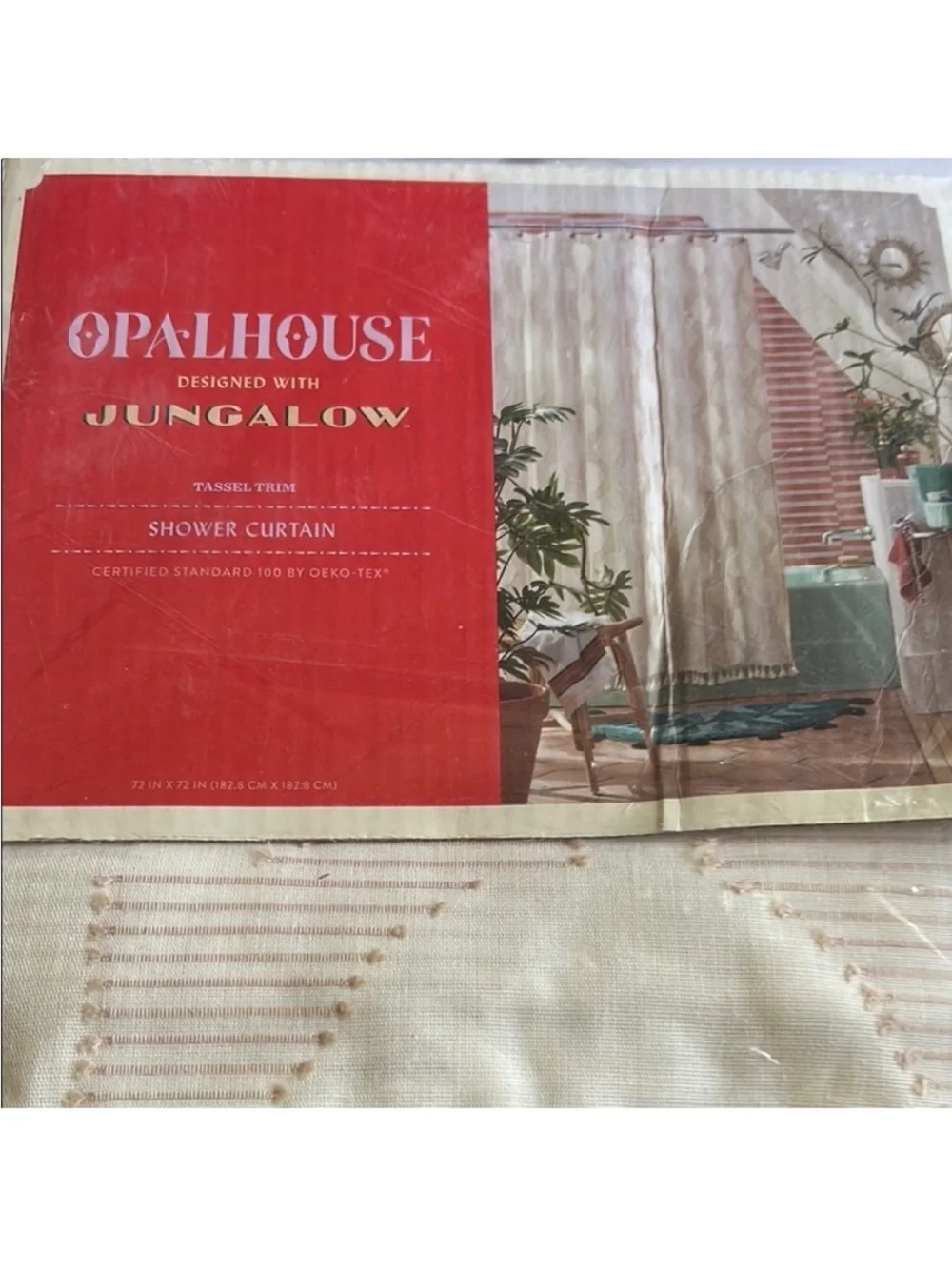 Opalhouse Jungalow Cream Geometric Tassel Shower Curtain . 72” x 72”