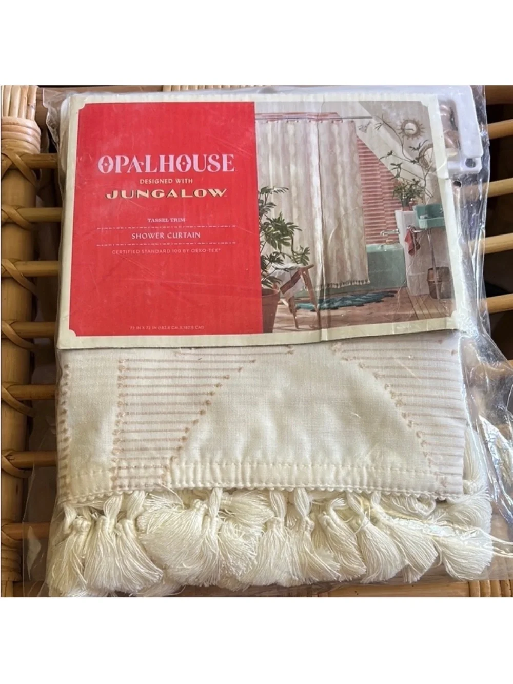 Opalhouse Jungalow Cream Geometric Tassel Shower Curtain . 72” x 72”