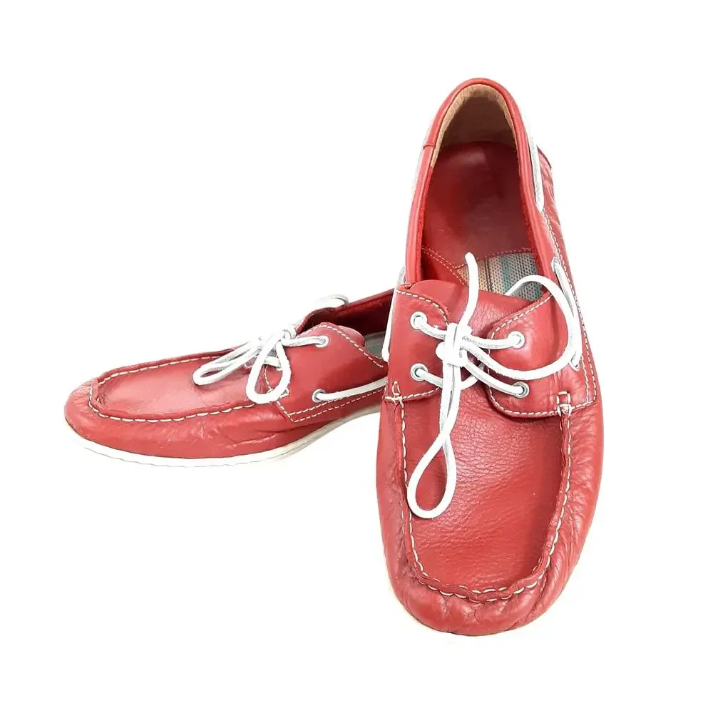 Born Henri Mens Loafers Cherry Red Leather Boat Shoes Mens 11 Deck Shoes Comfort