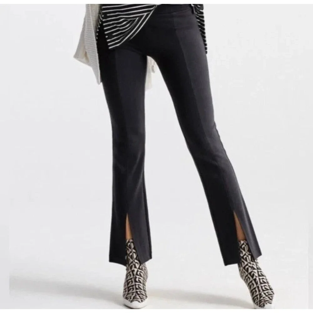 Cabi #6278 Fleggings Black Flared Leg Split Hem Ponte Knit Pull-On Pant SZ M