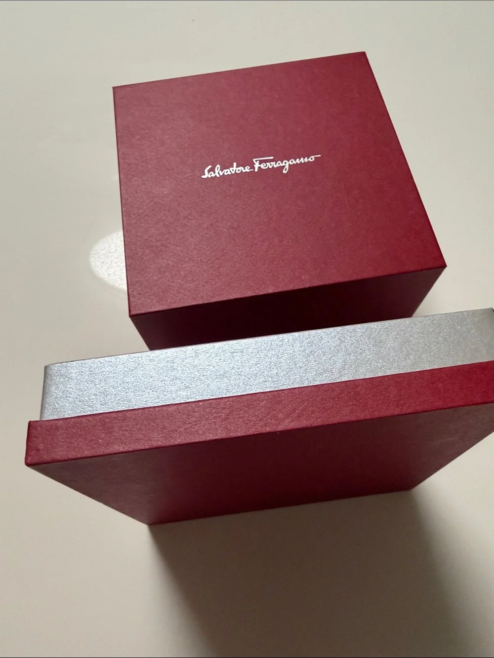 Salvatore Ferragamo Wine Red Gift Box with Silver Logo/ warranty authentic book